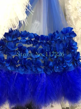 

5 yards high quality 3d flower with embroidered net tulle mesh lace JRB-91025 for wedding dress in royal blue color