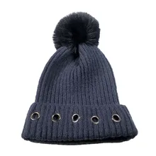 KLV/1 шт. Hat взрослых Для женщин Утепленная одежда На зимнем меху мяч вязаный шерстяной шапочки Хемминг установлены твердые мягкая шляпа Кепки черный, красный, розовый z1008