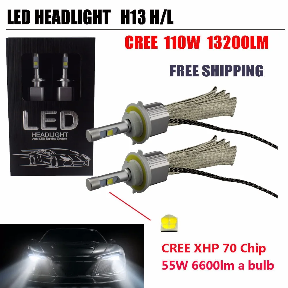 Высокий Низкий H/L Hi/Lo луч H13 110W 13200LM 6000K белый XHP 70 чипы автомобиля светодиодный