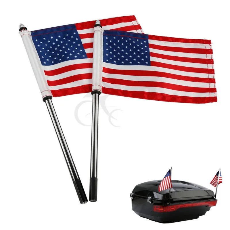

King Tour Pack Flagpoles W/ American Flags For Harley 14-17 CVO Street Glide FLHX Road Street Glide King FLHR 14-17 Motorcycle
