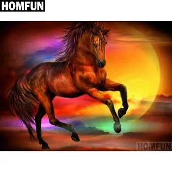 

HOMFUN Full Square/Round Drill 5D DIY Diamond Painting "sunset & horse" 3D Embroidery Cross Stitch 5D Home Decor Gift A00588