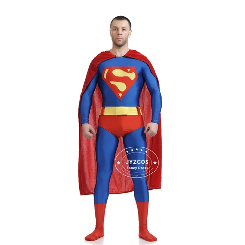JYZCOS взрослый костюм супергероя из фильма косплей костюм спандекс лайкра зентай костюм Хэллоуин карнавальные костюмы для мужчин - Цвет: Superman Version 1