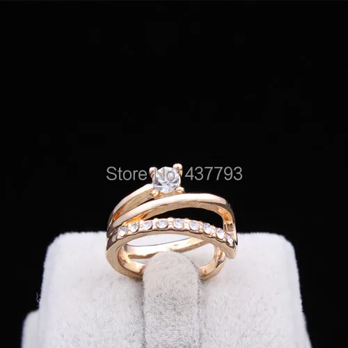 

SWOUR New Jewelry Gold Color Unique Korean Design Rhinestone Finger Ring High Quality R414