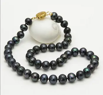 

ZHX AAA 9-10MM TAHITIAN NATURAL BLACK PEARL NECKLACE17"