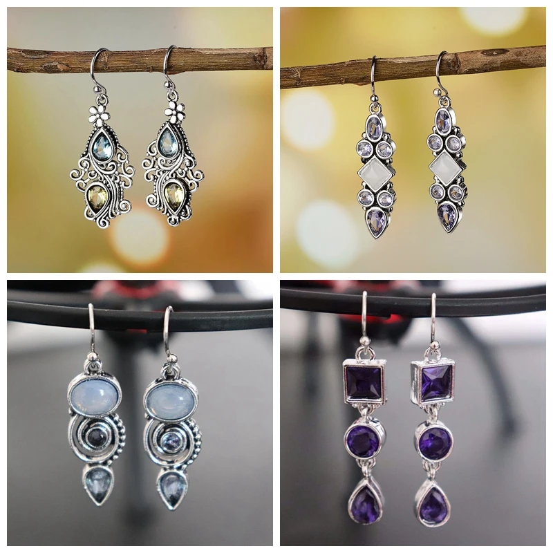 

Tisonliz Vintage Flower Green Water Drop Crystal Dangle Earrings for Women Lady Wedding Drop Earringst Fashion Jewelry Wholesale