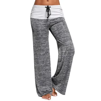 

Female Wide Leg Pants Drawstring Solid Low Loose Full Length Trousers Comfortable Girl Pants W12