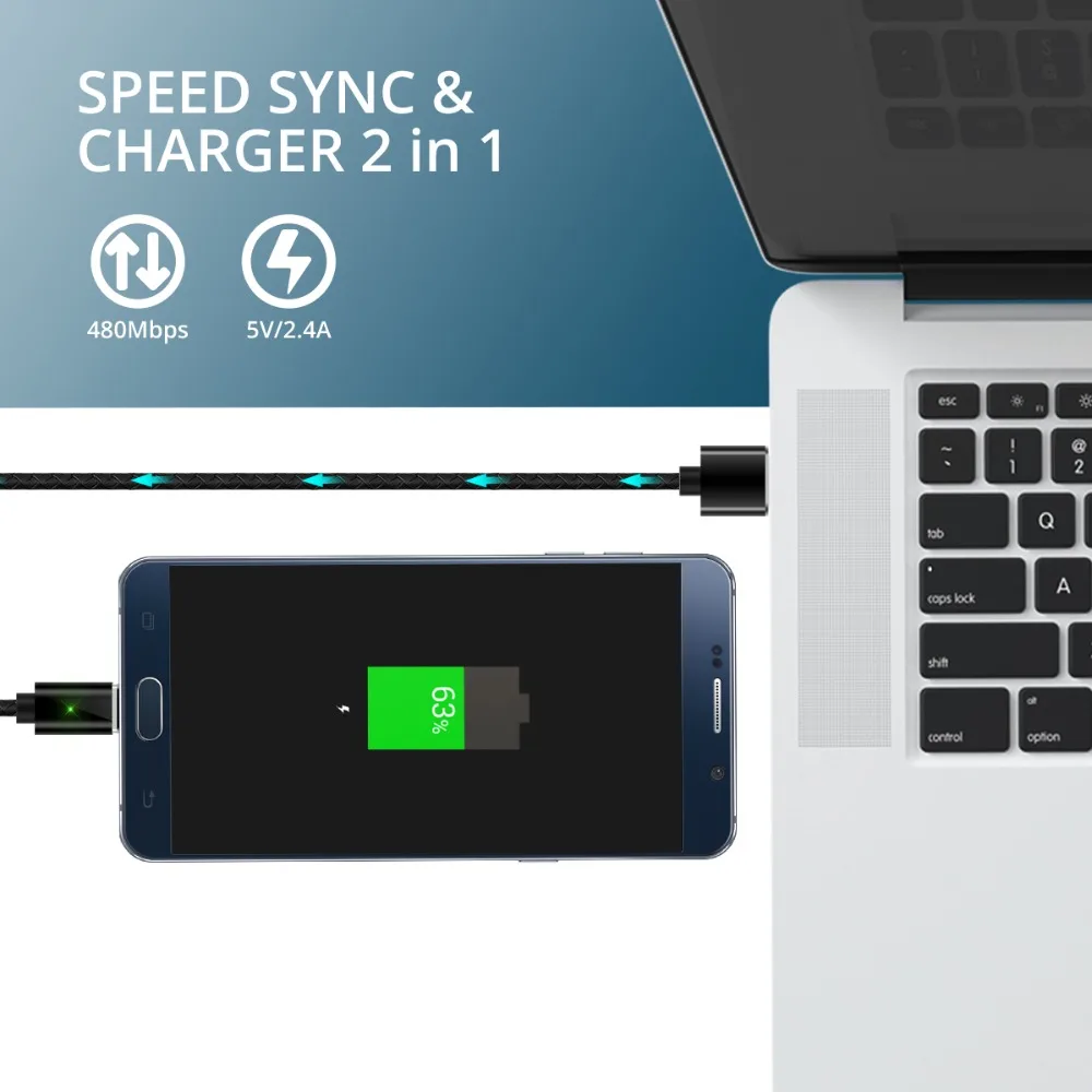 FONKEN magnética Micro USB Cable Mini USB imán Cable de teléfono móvil cargador rápido 1 M Max 2.4A LED de carga cable de sincronización de datos