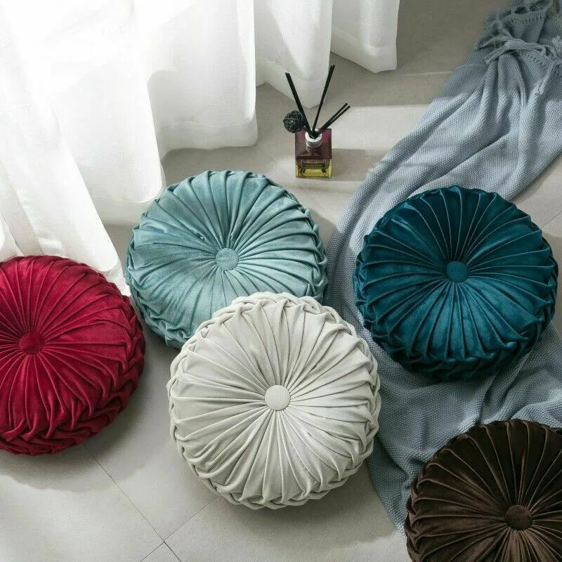 Velvet Pleated Round Floor Cushion Pillow Pouf Cover Throw Home Sofa Decor