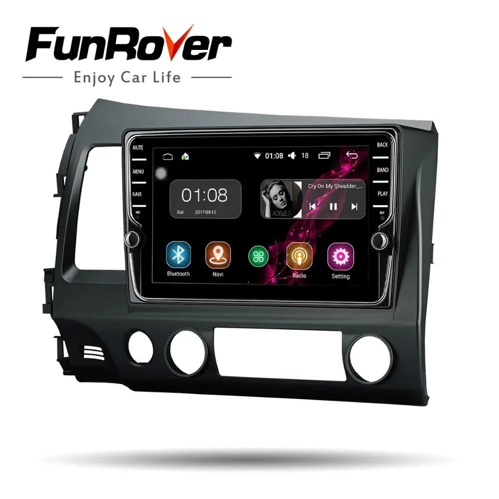 Flash Deal FUNROVER android 8.0 2 din car dvd for honda civic 2006-2011 navigation gps car radio video stereo multimedia player 2G RAM 32G 3