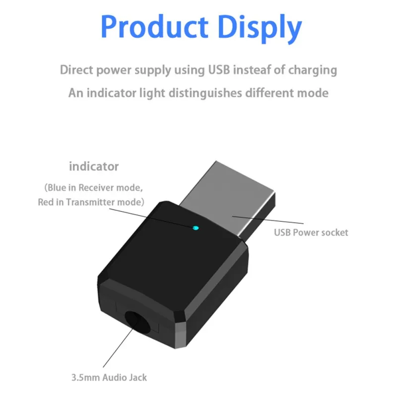 

Portable Mini 2in1 Bluetooth 5.0 Transmitter Receiver 3.5mm AUX USB Wireless Stereo Audio Adapter for Home TV MP3/4 PC Car