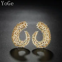 YoGe ювелирные украшения, E9336G Роскошные AAA CZ прозрачные симметричные маркиза камни большие серьги гвоздики, женские аксессуары