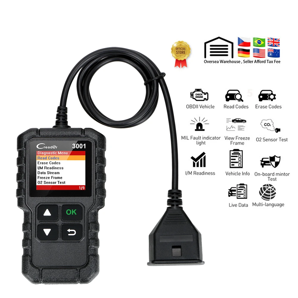 

LEEPEE CR3001 OBDII Car Diagnostic Tool X431 Creader 3001 OBDII Code Reader Scan Tools PK AD310 ELM327 OM123 Scanner