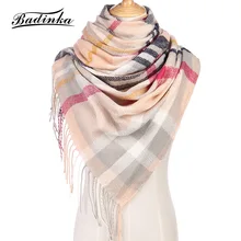 Badinka 2018 New 12Color Autumn Winter Tartan Plaid Scarf Cashmere Shawls Women Tassel Fringe Grid Scarves Bufanda Foulard Femme