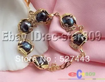 

Wholesale free shipping >>HUGE 8" 15MM BAROQUE BLACK FRESHWATER PEARL BRACELET