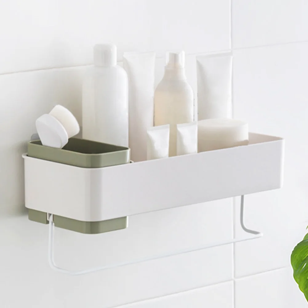 

Wall Mount Adhesive Bathroom Supplies Storage Shelf Holder No Drilling Compartment Large Capacity Organizer