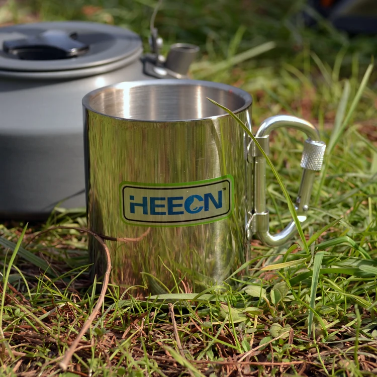 free shiping Heecn outdoor stainless steel cup hiking buckle cup