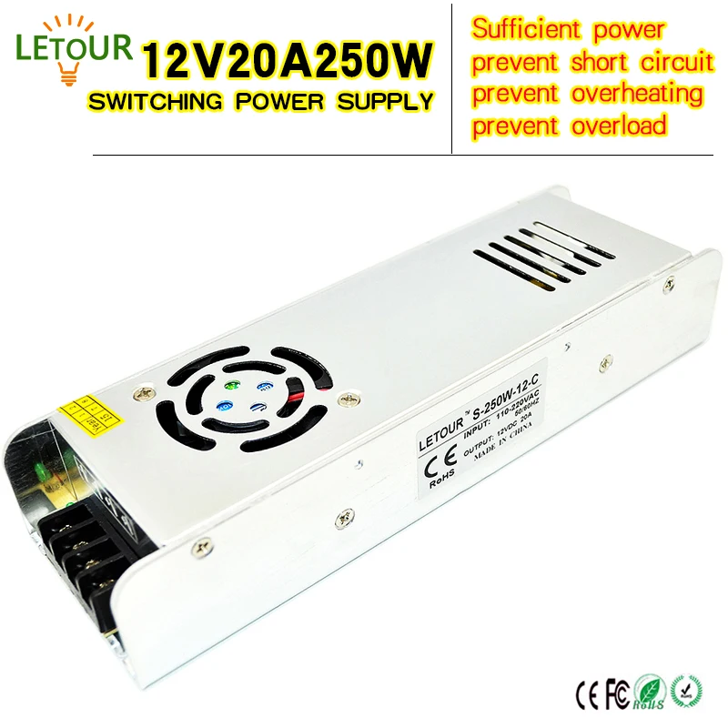 

New Mini Size 12V 20A 250W Power Supply AC 96V-240V Input DC 12V Power 250W LED Driver for LED Lighting,LED Strip,CCTV,CE/FCC