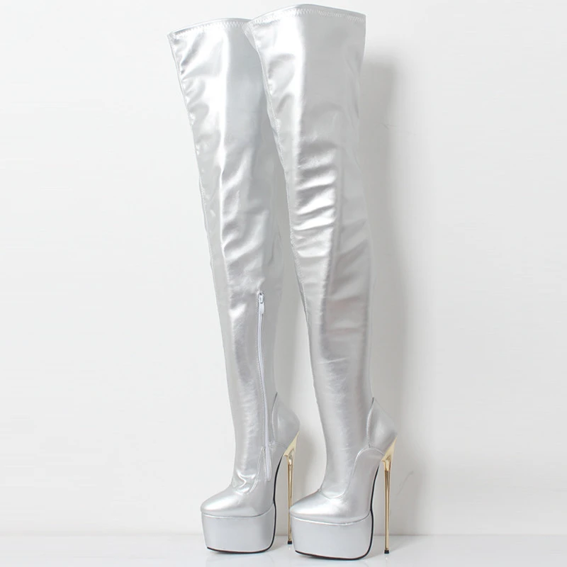 thigh high white platform boots