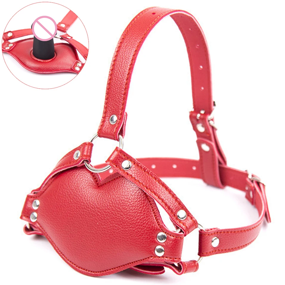 camaTech PU Leather Head Harness Mask Mouth Gag Strapon font b Dildo b font Fetish BDSM