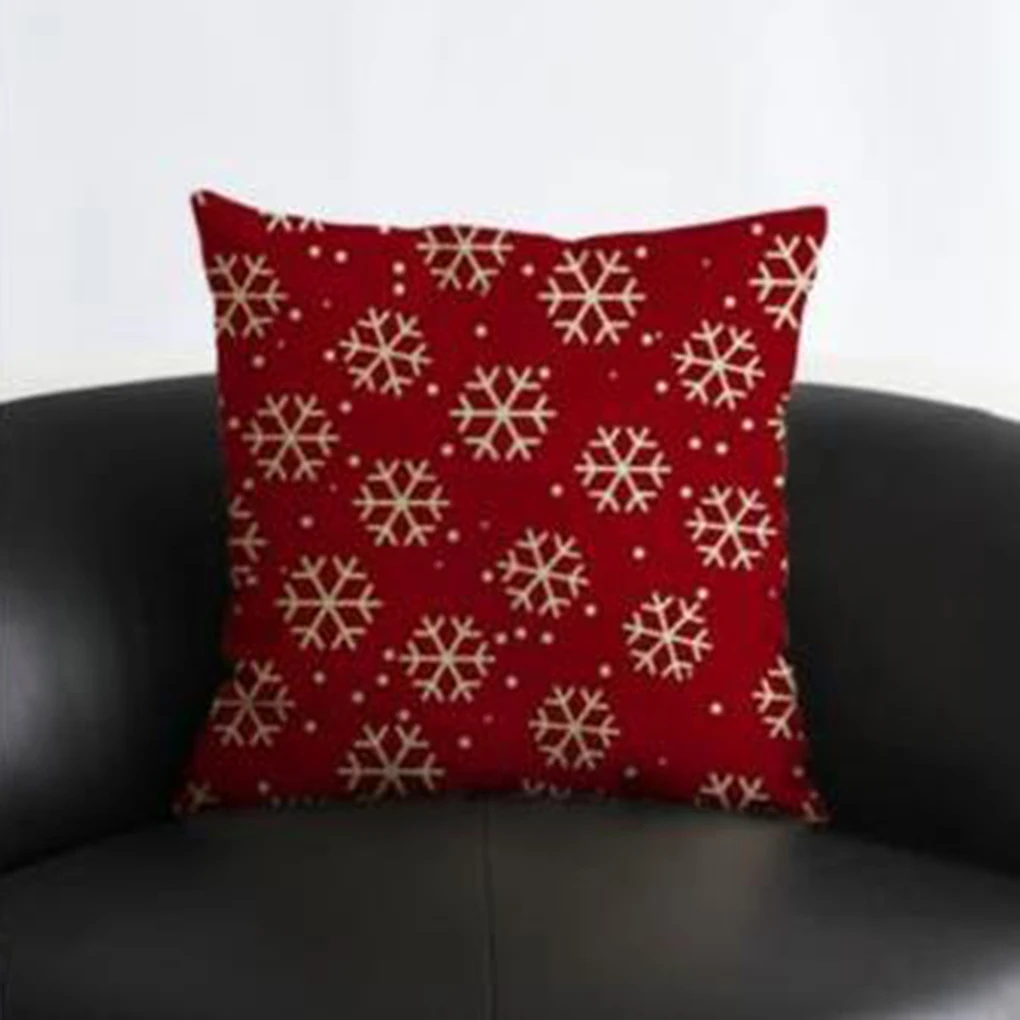 Colorful Snowflake Linen Red Christmas Pillowcase Home Pillow Cover