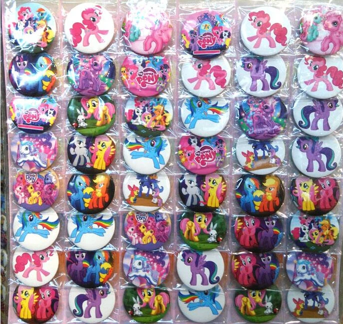 

Free Shipping New Wholesale 48pcs My Little Pony Badges 45 mm cartoon fashion Button Pin badge kids Clothing Accessories