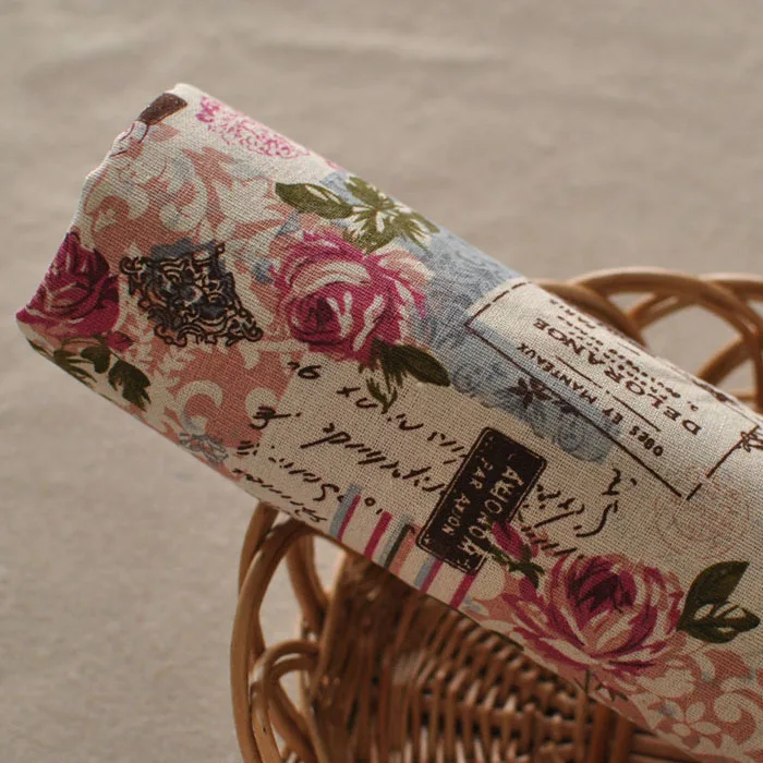

25 DIY Vintage Red Rose Print Cotton Linen Hemp Patchwork Fabric For Sewing Cloth Imitation Cloth Vintage 50cm