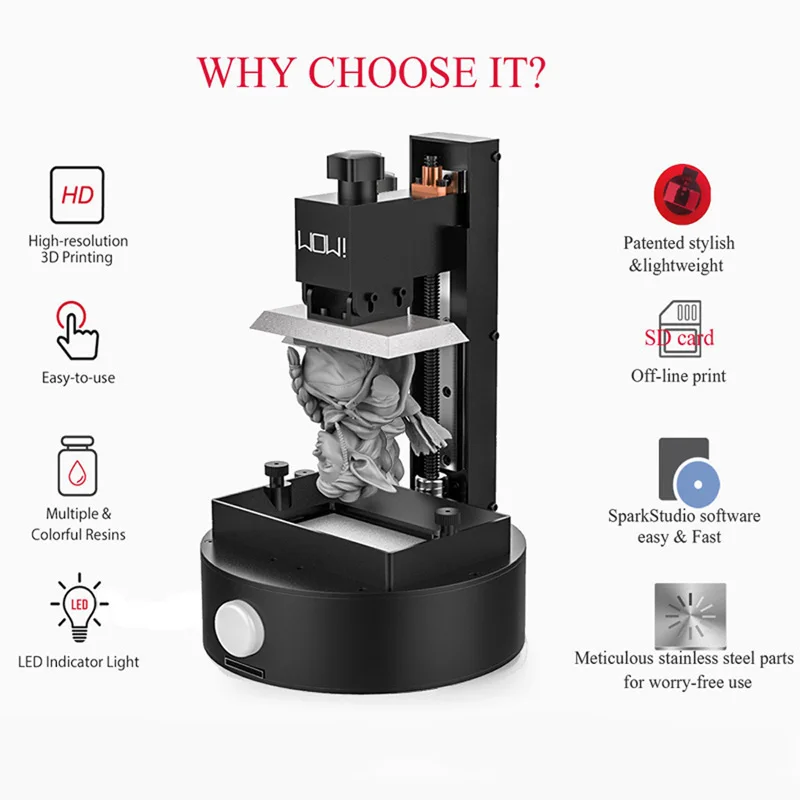 3d принтер Sparkmaker DLP/LCD/SLA для ювелирных изделий с УФ смолой размер печати 98*55*125 мм|3D
