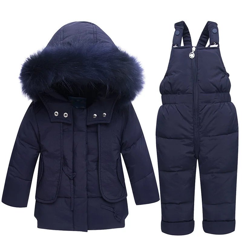 От 1 до 3 лет пуховые куртки для маленьких мальчиков Детский Зимний комбинезон комплекты одежды для малышей одежда для малышей зимняя теплая верхняя одежда пальто+ брюки-30 градусов