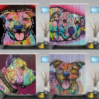 

Funny Pet Pitbull Shower Curtains Colorful Art Dog Bathroom Curtain Polyester Fabric Shower Curtain For Home Bathroom Decorative