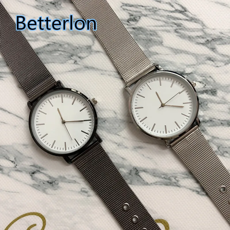 

Betterlon New Big Dial Silver Alloy Mesh Band Quart Watch, No Logo Simple Female Watch Ultra-Thin Dial Fashion Dress Watch