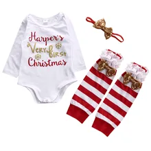 3 шт. Рождественский набор! Для новорожденных Обувь для девочек комбинезон с длинными рукавами+ гетры+ повязка на голову подарок комплекты детской одежды