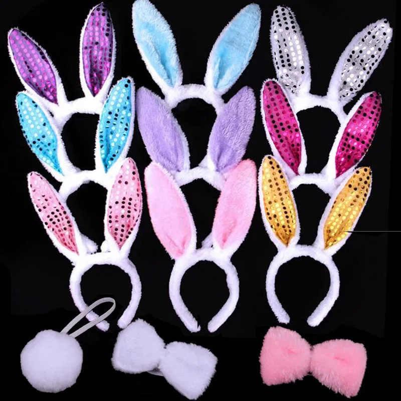 

Women Children Rabbit Ears Headband Bow Tie Tail Bunny Girl Cosplay Props Hair Accessory Party Favor Halloween