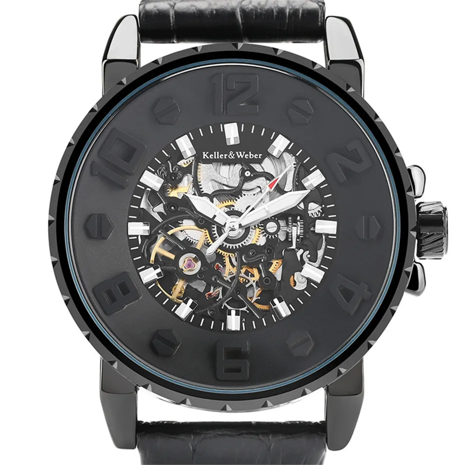 Men Military Business Black Blue Unique Concave Automatic Mechanical Wristwatch Genuine Leather Band Outdoor Gift (5)