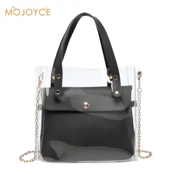 

2pcs/set Summer New Fashion Bag Transparent Letters Solid Color Inner Bag Large Capacity Bucket Bag Women Clutch Crossbody Bags