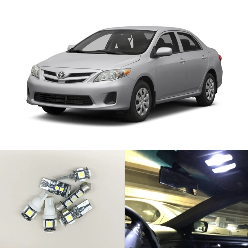 6 шт. белый интерьер Led посылка Светильник лампы Комплект для Toyota Corolla 2009-2013 Карта Купол багажник/грузовая зона номерного знака