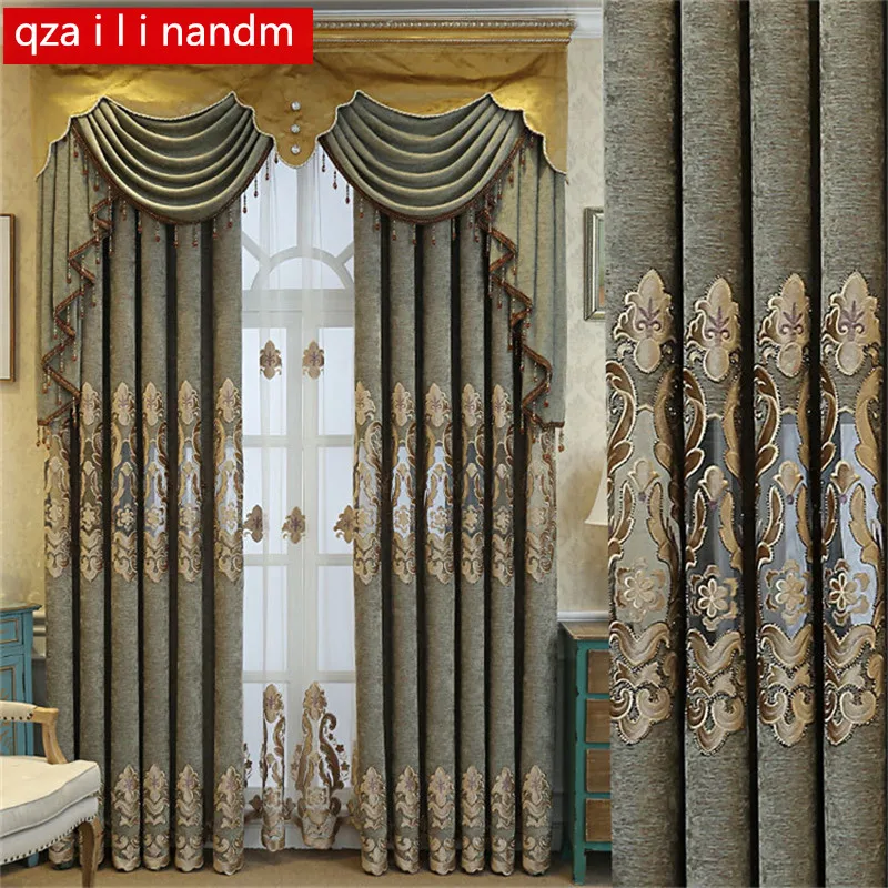 

European and American Style Royal gray Luxury curtains Living Room Windows royal high-end Custom Curtains for Bedroom/ Kitchen