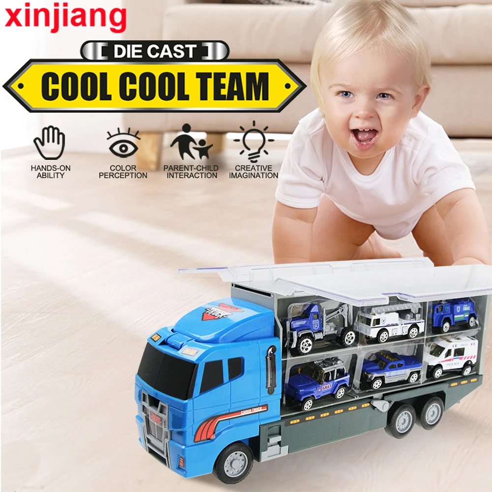 

Truck & Mini Alloy Diecast Cars 1:64 Scale Model Toys Vehicles Storage Truck Fire Engine Car Police Cars Toys For Kids Boys }