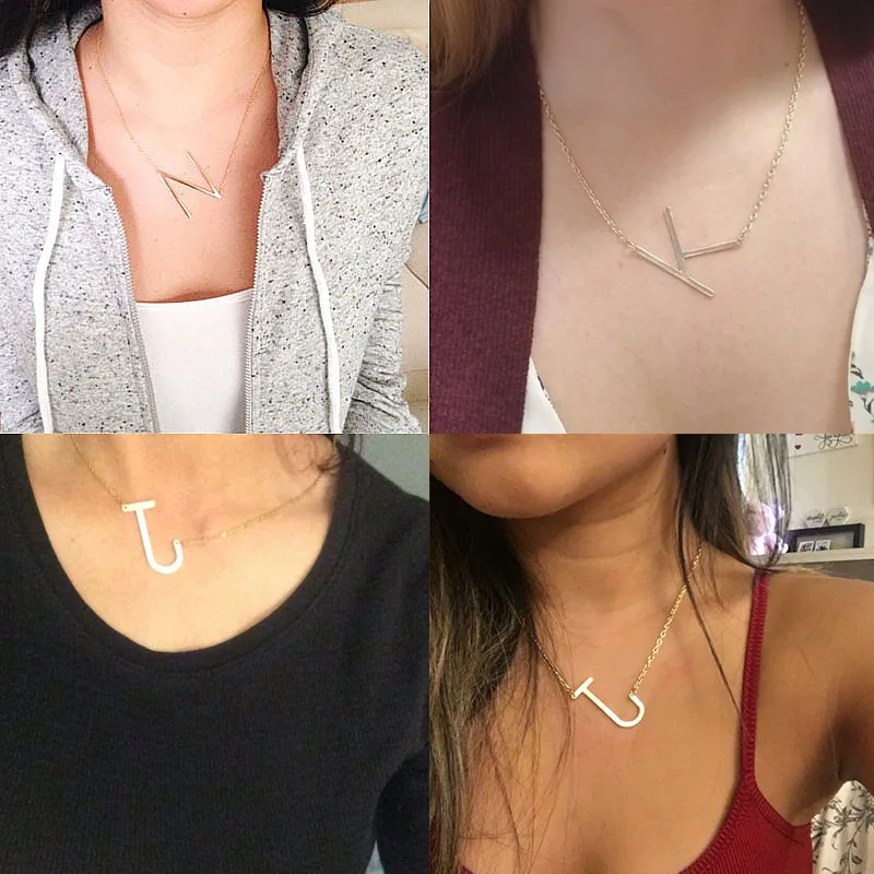 9Initial Necklace Silver Color Stainless Steel Personalized Letter Necklaces Name Jewelry For Women Gift Pendant Choker