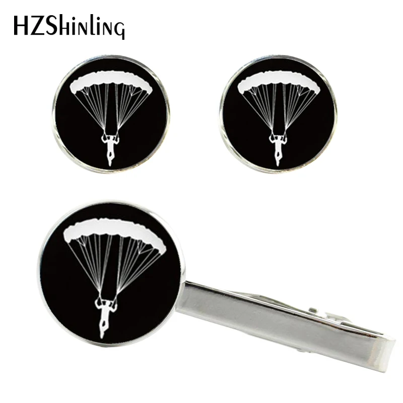 

2017 New Skydiver Clips & Cufflinks Set Sky Diving Parachuting Tie Clip and Cufflink Skydiving Cuffs Gifts For Friends CT-0044