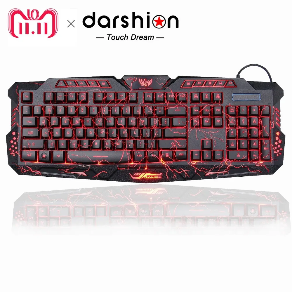 Beste 2018 Global Shopping Festival Russische Gaming toetsenbord Backlight Pro Schakelen Drie kleur Crack Ademhaling Licht USB Bedrade