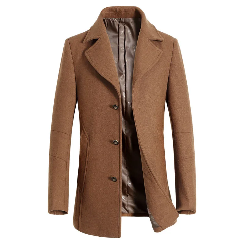 

2019 New Men's Trench Coat Fashion Business Casual Male Turn Down Collar Single Breasted Wool Coat Mens Overcoat