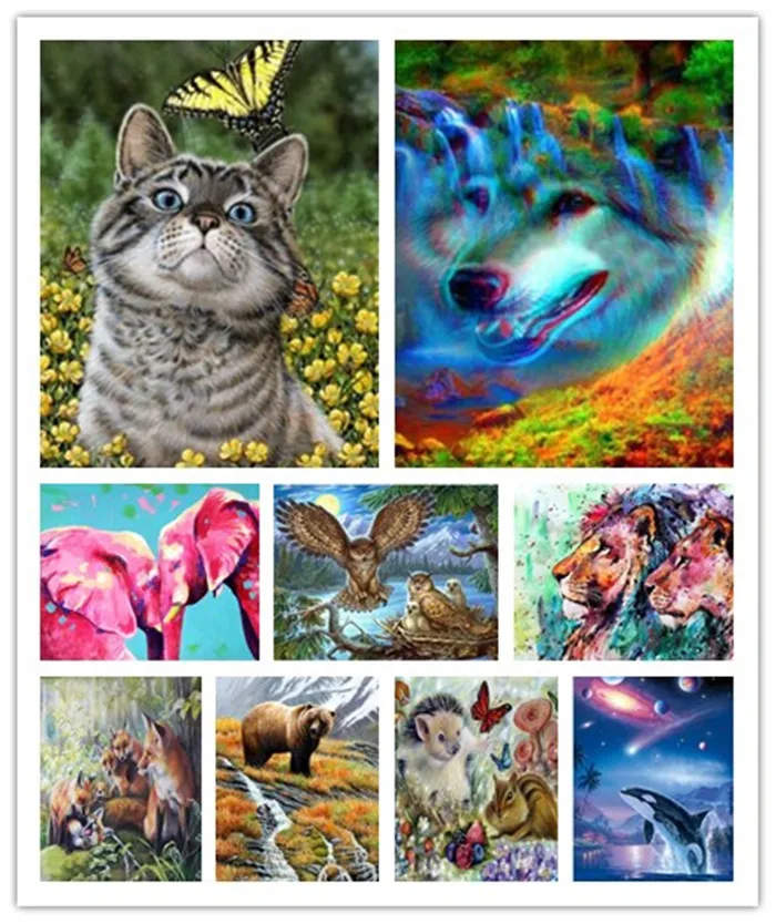 5D Diy diamond painting Wolf cat elephant lion Owl fox hedgehog embroidery Rhinestone cross stitch mosaic Wall Sticker | Дом и сад