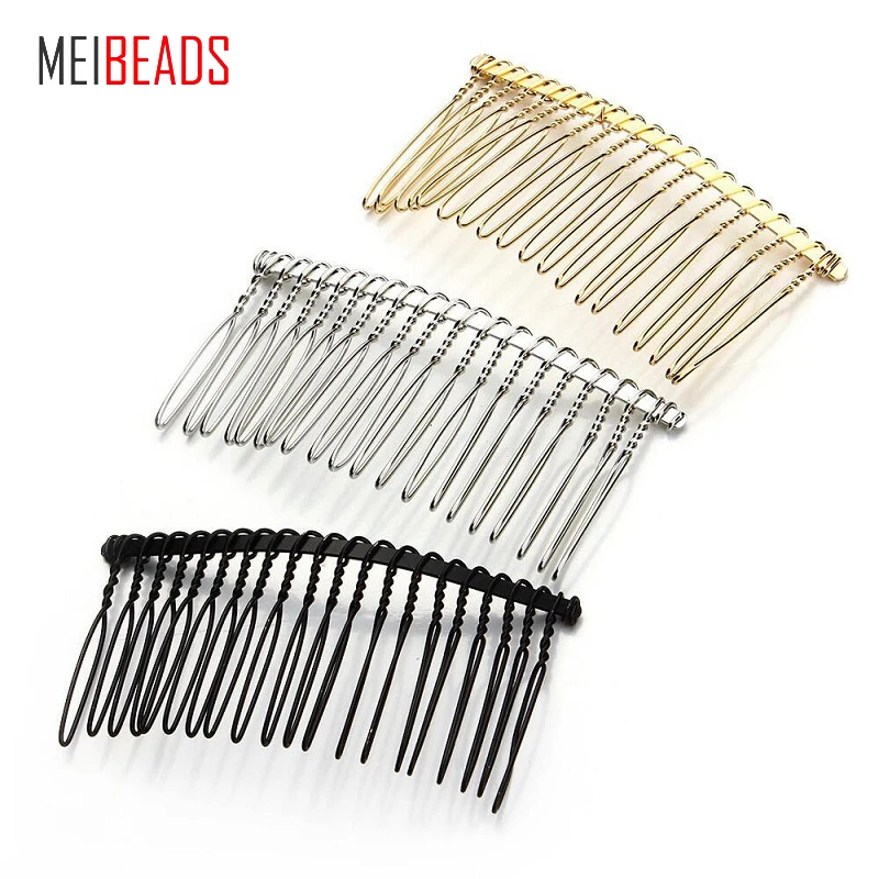 MEIBEADS 10pcs/lot DIY Hair Accessories Hair Supplies Steel Plate Inserted Comb Black Iron Silver 7.5* 3.6cm 20 Teeth UF7559