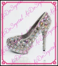 Aidocrystal Crystal wedding shoes pearl handmade bridal shoes rhinestone white female high heels platform shoes big size