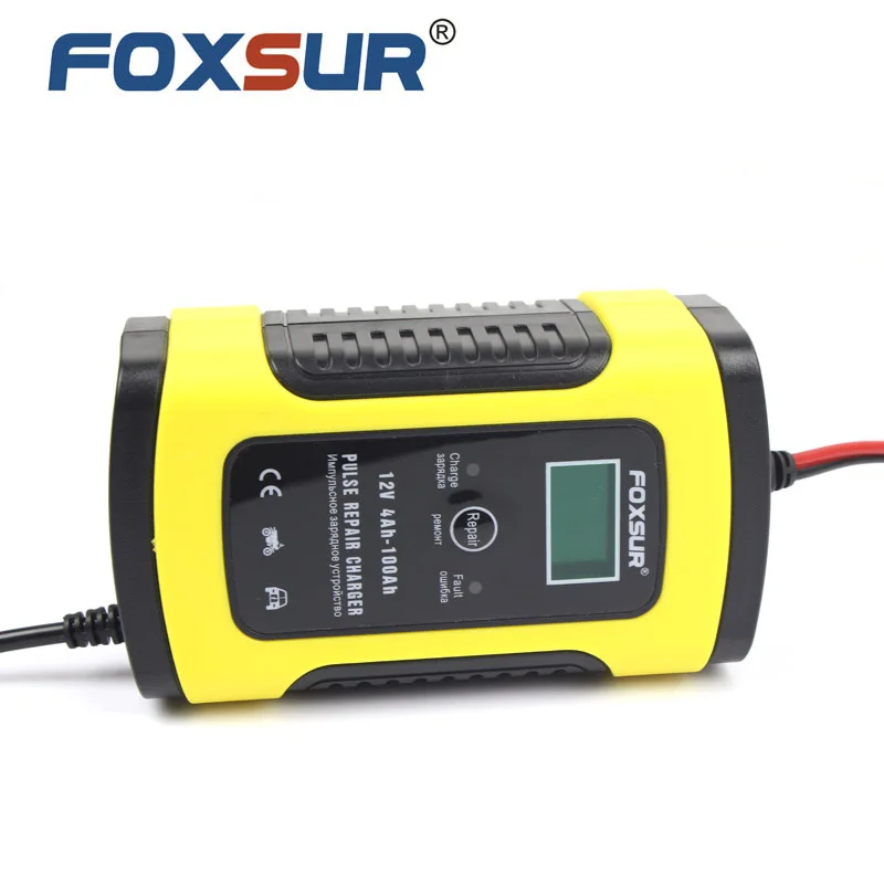 FOXSUR 12V 5A импульсное зарядное устройство с ЖК дисплеем для аккумуляторов