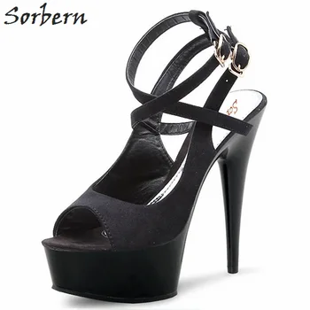 

Sorbern Ankle Straps Slingbacks Women Pumps Shoes Women Thick Platform Heels Black Pumps Shoes Womens Heels New 2018