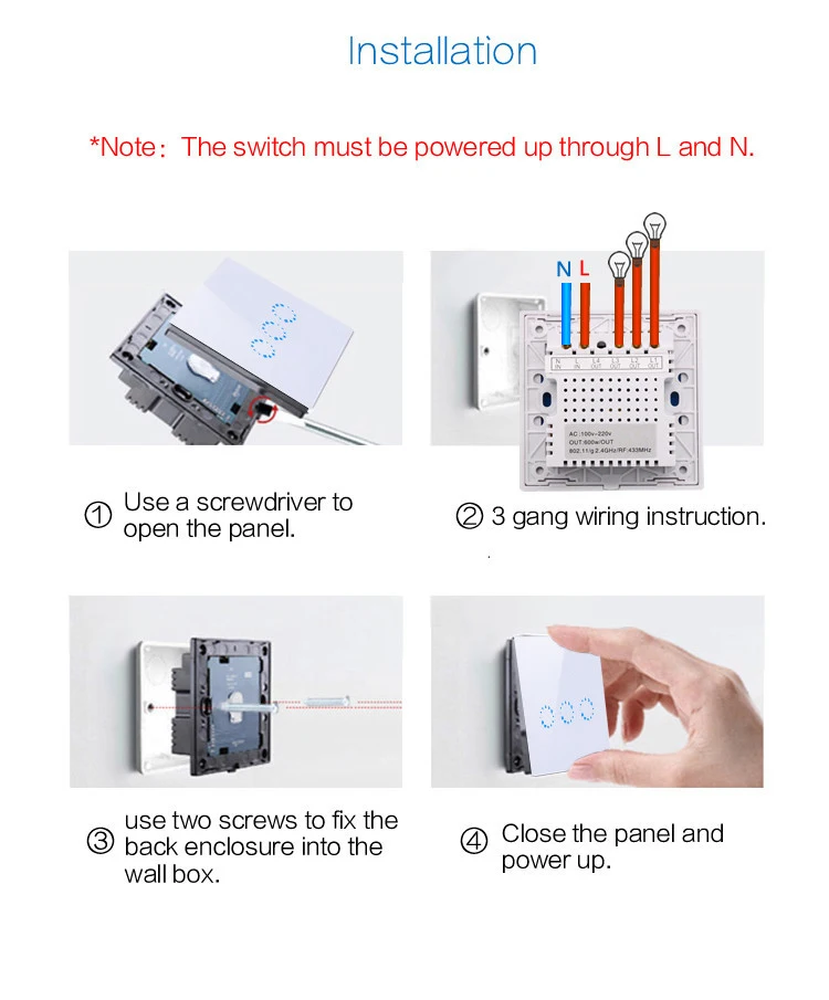 ЕС Стандартный переключатель AC90-250V Wi-Fi Сенсорный настенный светильник переключатель Панель 1/2/3 с функцией дистанционного управления настенного выключателя нулевой провод Установка