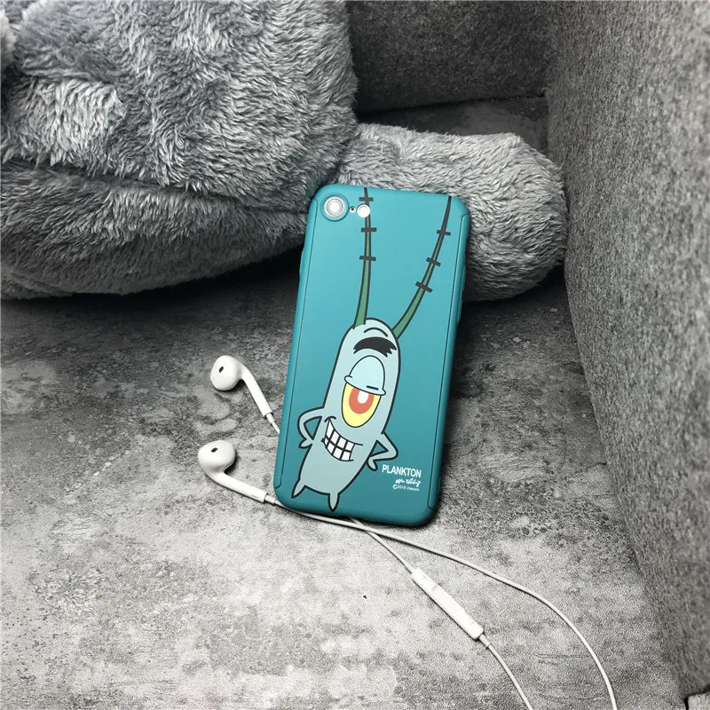 360 Degree Full Body Protective Phone Case For iPhone 7 8 6 6s Plus back cover SpongeBob Patrick Star Phone case capa fundas
