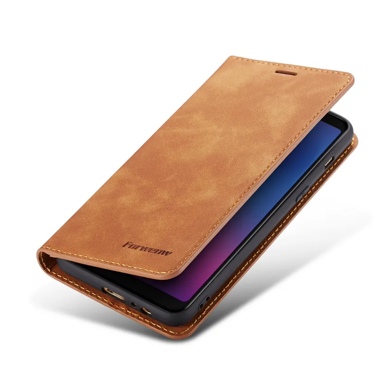 

Leather Flip Case For Samsung Galaxy A5 A6 A8 2018 Case Wallet Cover Phone Cases Card Slot Coque Magnetic Adsorption Cover