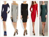 High Quality Slash Neck Long Sleeve Rayon Bandage Dress Women's Cocktail Party Dress 5 colors